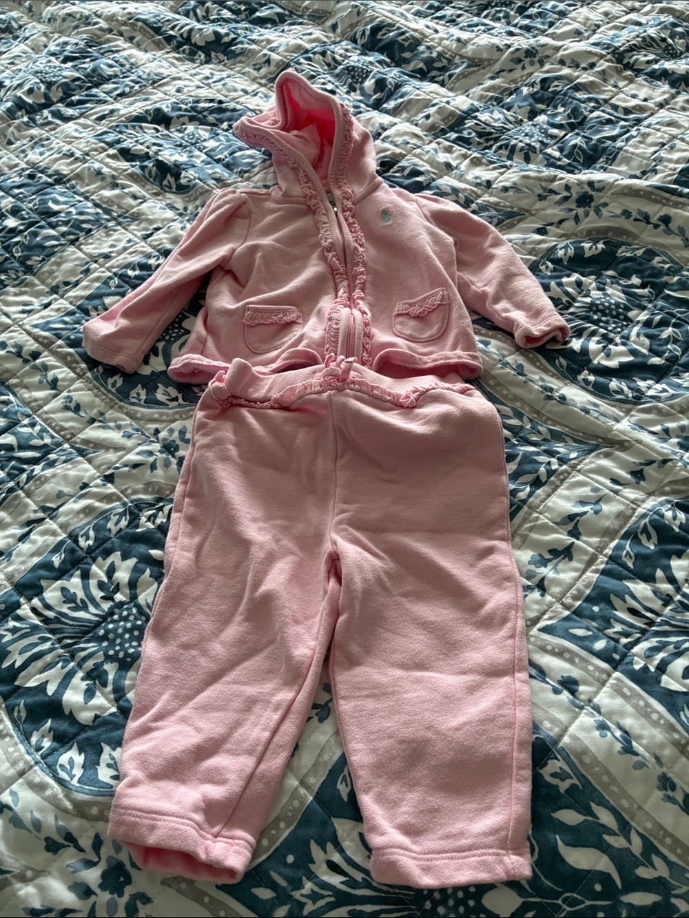 Ralph Lauren Girls Pink Fleece Hoodie & Pants Matching Set